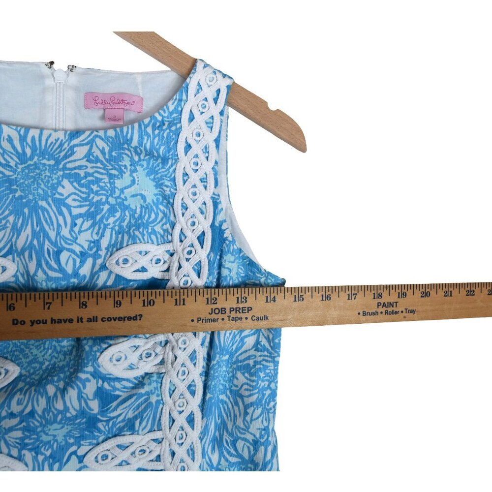 Lilly Pulitzer Blue Shift Dress 2 Floral Lace Trim Resort Coastal Classic Prep - Picture 7 of 9